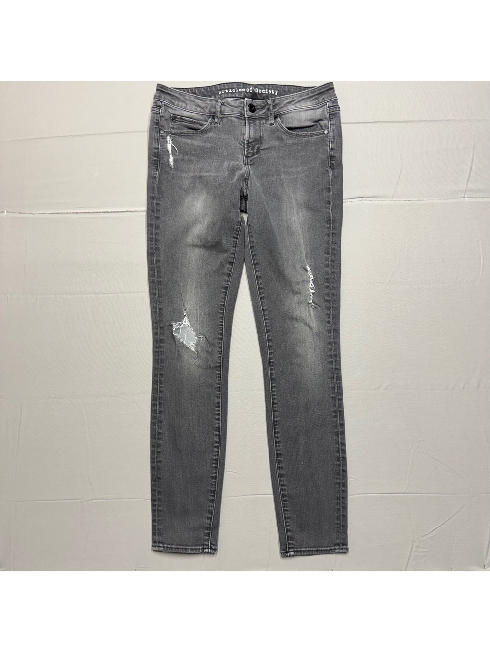 Articles of Society Womens Distressed Skinny Denim Jeans Size 26 Gray Grunge